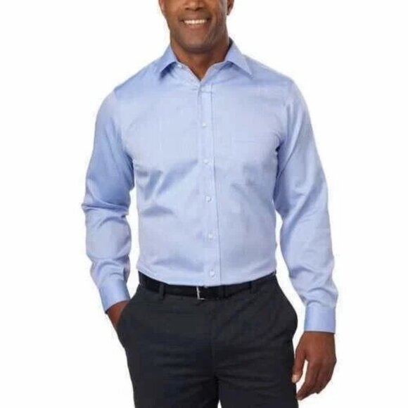 NEW Kirkland Signature Men's 17 x 36/37  Non-Iron Button-Down Dress Shirt Blue - Picture 1 of 10